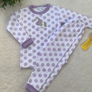 NWT Magnolia Baby Girls Purple Dots Unicorn Appliqué Long Sleeve Pajamas 2